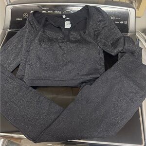 Sparkly Three Piece Black Activewear Set